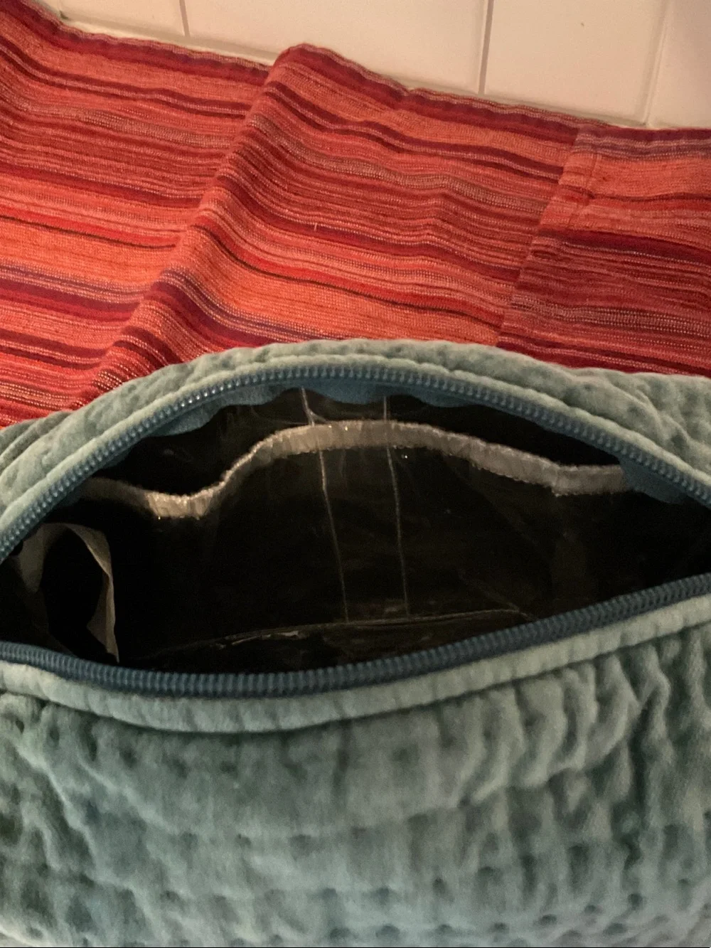 Pottery Barn Plush Quilted Cosmetic Toiletry Bag in Sage Green